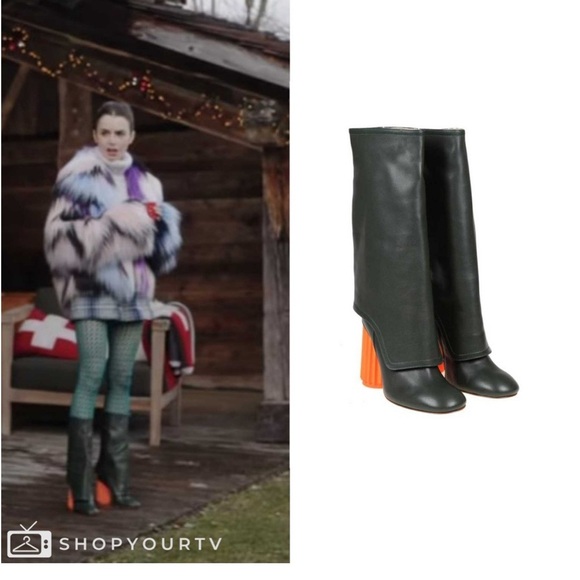 AGL made in Italy Stylish Green Boots with Orange Heel as seen on Emily in Paris - Picture 10 of 13